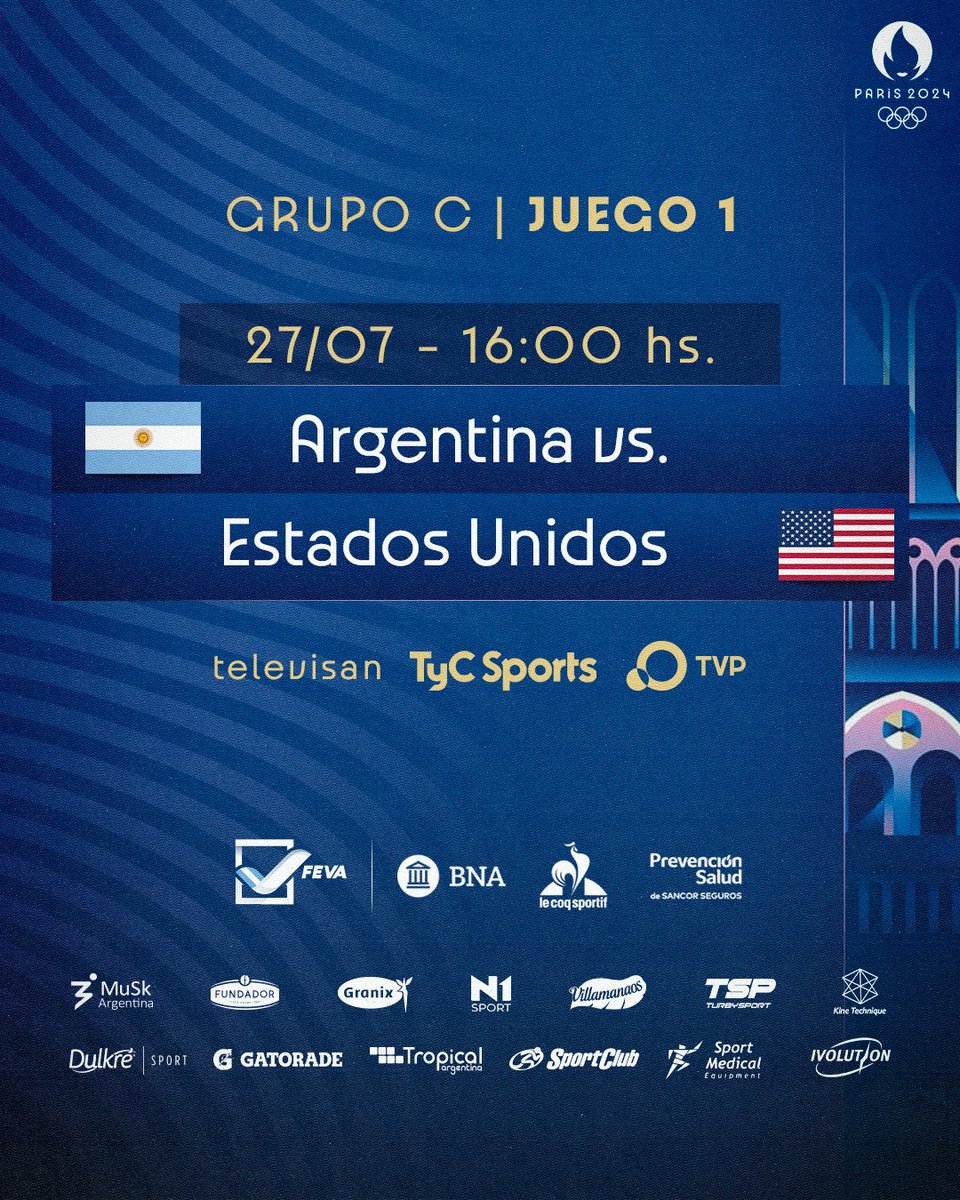 🇦🇷 ¡ES HOY!

😱 ¡Argentina debuta ante Estados Unidos en París 2024! 🔥

⏰ 16 hs 
🏟️ Arena París Sud 1
📺 TyC Sports y TV Pública 

#VamosArgentina🇦🇷