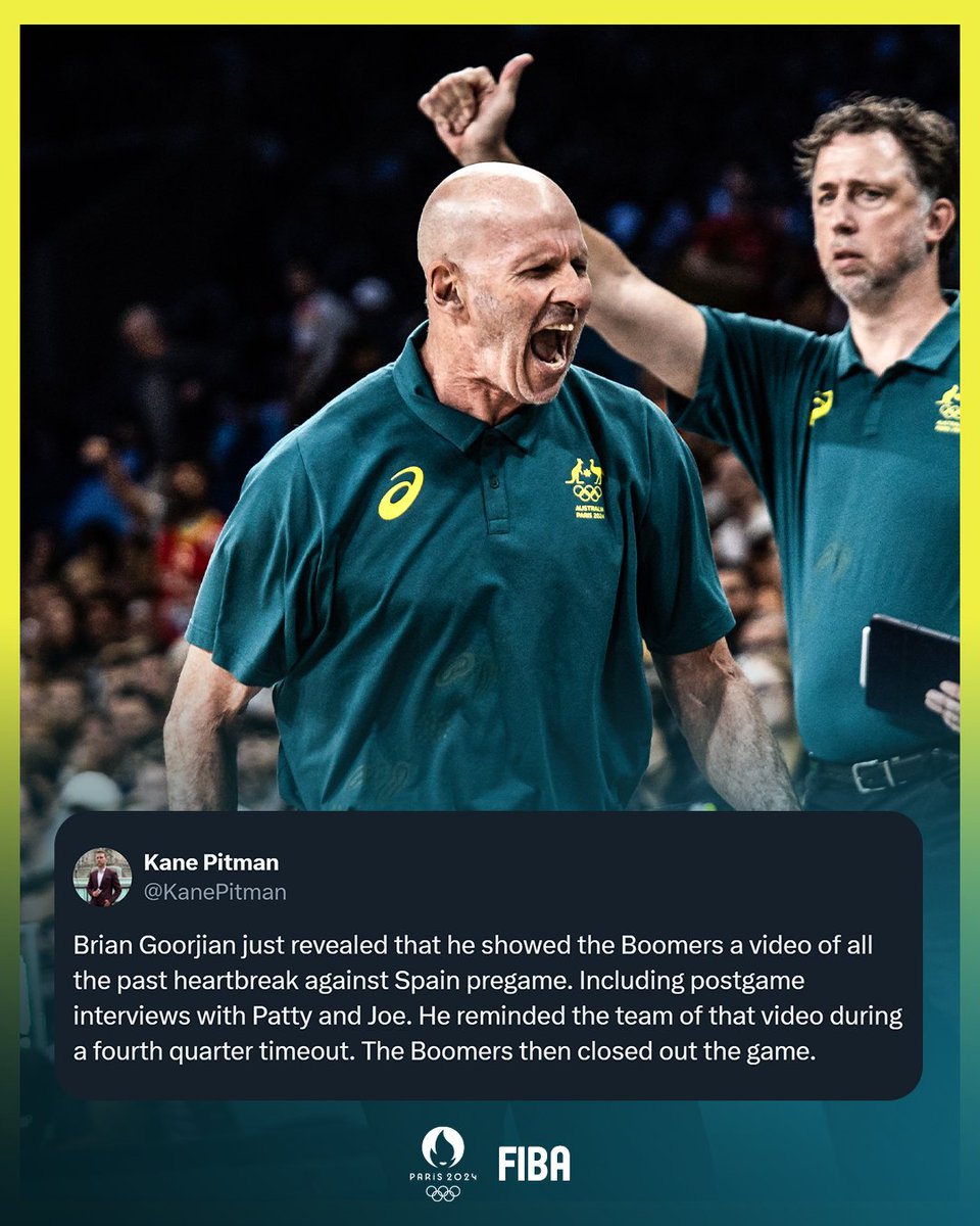 Brian Goorjian used the ghosts 👻 of the past to motivate Boomers 🇦🇺 in the fourth quarter.

(via <a href="/KanePitman/">Kane Pitman</a>)

#Paris2024 x #Basketball
