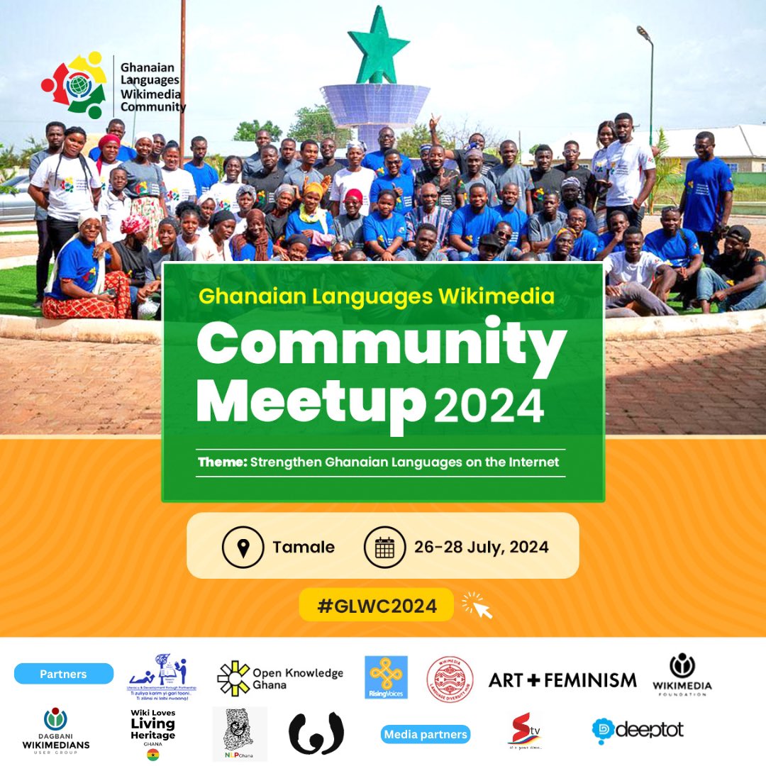 Join us at the Ghanaian Languages Wikimedia Community Meetup 2024 in Tamale! 🌍 Theme: Strengthen Ghanaian Languages on the Internet. Let's preserve and promote our linguistic heritage. Learn more: meta.wikimedia.org/wiki/Ghanaian_…