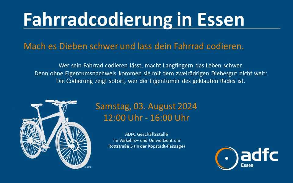 #Fahrradcodierung in Essen
Infos und Anmeldung: fahrradcodierung-essen.de