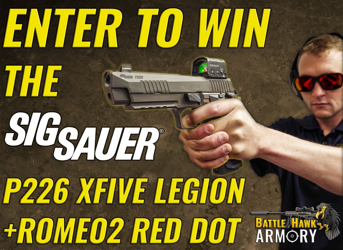 Our next Giveaway is live! Enter to Win the Sig Sauer P226 X-Five Legion w/ Romeo2 Red Dot, a $2700 Value! 
battlehawkarmory.com/giveaway

#SigSauer #SigP226 #SigLegion #BattleHawkArmory
#GunGiveaway #GunGiveaways