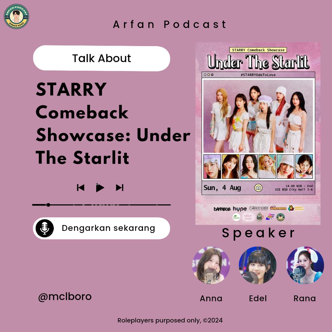 mclboro's tweet photo. ️

️

         ━━━━━━━━━━━━━━━━
              Podcast Talk About
              STARRY Comeback
    Showcase: Under The Starlit
         ━━━━━━━━━━━━━━━━

On air tonight at 8 PM with speaker: Anna, Edel &amp; Rana.
Stay tune!

️ https://t.co/UAiFy2oKv5