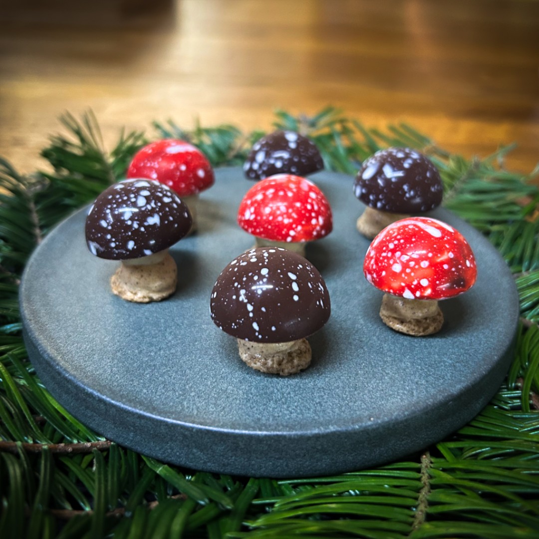 Shroom petit four power-up 🍄🍄

Our pastry chef, Karolina, has given our mushroom macaron an upgrade!

Shiitake ganache filled chocolate, mushroom macaron base.

#FHIOR #edinburghrestaurants #michelineguide #michelinguideuk #supermario