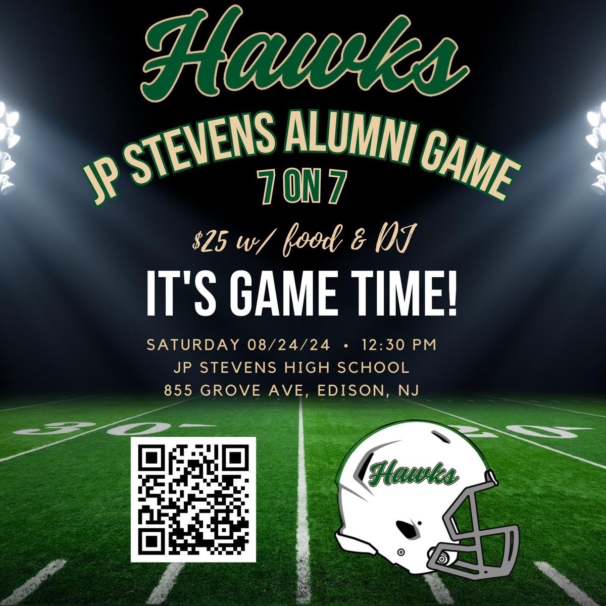 Come out to support your current Hawks and Alumni August 24, 2024. 
 All proceeds go to our Hawk football program - Food and Entertainment will be provided!  Scan the QR code for further information! We hope to see everyone there!!
