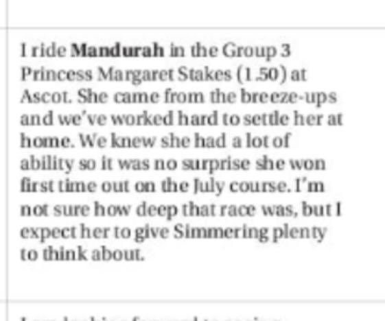 Breeze Up Sales (@brzups) on Twitter photo #HarryDavies As much as we would like to claim Mandurah as one of our own, she is a homebred, not a breeze-up horse. Glad to hear you have her settled though’
<a href="/RacingPost/">Racing Post</a> <a href="/gainsboroughHQ/">Gainsborough Thoroughbreds</a> #HarryDavies As much as we would like to claim Mandurah as one of our own, she is a homebred, not a breeze-up horse. Glad to hear you have her settled though’
<a href="/RacingPost/">Racing Post</a> <a href="/gainsboroughHQ/">Gainsborough Thoroughbreds</a>