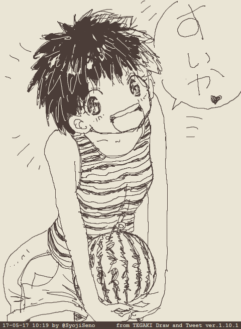 #スイカの日
・「スイカってやつは2つに割ってスプーンで食べるのがアタシの流儀なの。」
・『夏はスイカ!』
・「棒なんかでスイカ割ったら砂だらけで食べにくくなっちゃうわ!」
・「夏になーると思い出すぅ♪」
#tegaki_dt #Archive 