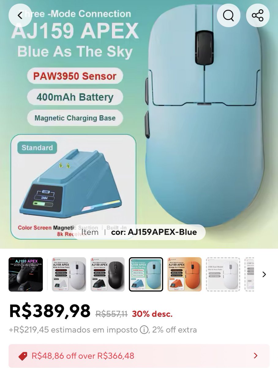 Preço dos produtos acima de 50 usd abaixou muito…

Ontem tava com R$ 370 de taxa