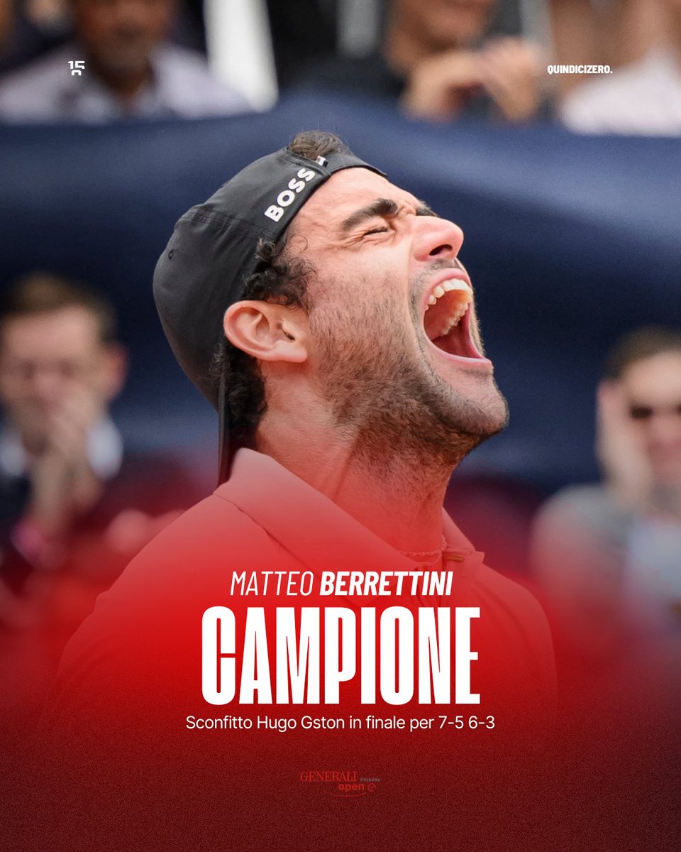 quindicizero's tweet photo. BERRETTINI CAMPIONE A KITZBUHEL! 🇮🇹❤️‍🔥

L'azzurro sconfigge Hugo Gaston in finale e conquista il suo DECIMO titolo in carriera, il SECONDO consecutivo e il TERZO nel 2024.

Grazie a questa vittoria Matteo torna in top 40 e supera Darderi nella Race (#27). 📈