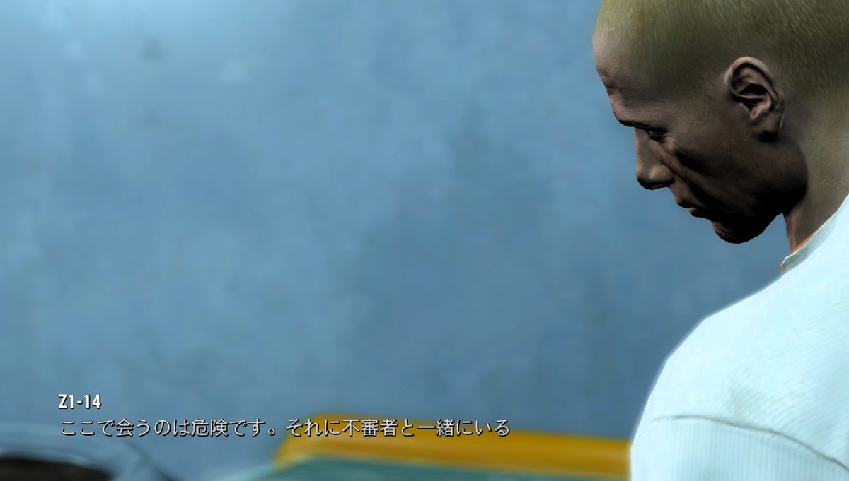 NamaSaotome_2's tweet image. アトリウムにて、互いの目を見ないように秘密の会話を交わす。このあたりいかにも秘密任務っぽいね。
このZ1-14は逃亡作戦の重要な連絡員で、他の逃亡希望人造人間を代表してリアムと打ち合わせをする役目です。　
#フォールアウト4　#Fallou