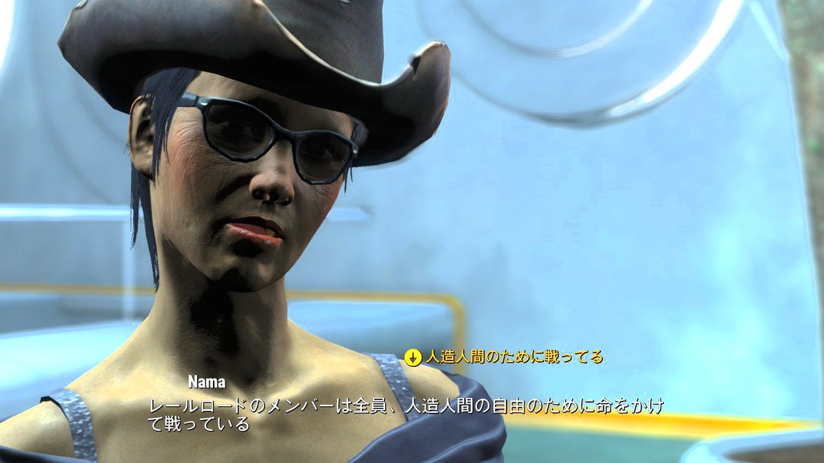 NamaSaotome_2's tweet image. アトリウムにて、互いの目を見ないように秘密の会話を交わす。このあたりいかにも秘密任務っぽいね。
このZ1-14は逃亡作戦の重要な連絡員で、他の逃亡希望人造人間を代表してリアムと打ち合わせをする役目です。　
#フォールアウト4　#Fallou