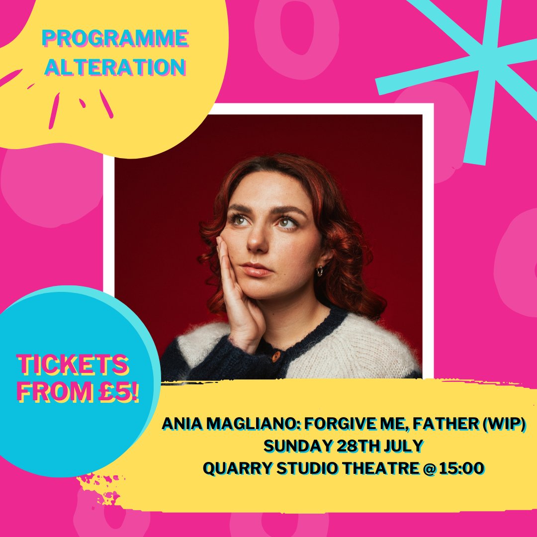 Bedfringe (@bedfringe) on Twitter photo 📣 PROGRAMME ALTERATION 📣
Sun 28th @ 15:00 in the studio space
<a href="/AniaMags/">Ania Magliano</a> Work in Progress show 'Forgive Me, Father' #bedfringe
bedfringe.ticketsolve.com/ticketbooth/sh… 📣 PROGRAMME ALTERATION 📣
Sun 28th @ 15:00 in the studio space
<a href="/AniaMags/">Ania Magliano</a> Work in Progress show 'Forgive Me, Father' #bedfringe
bedfringe.ticketsolve.com/ticketbooth/sh…