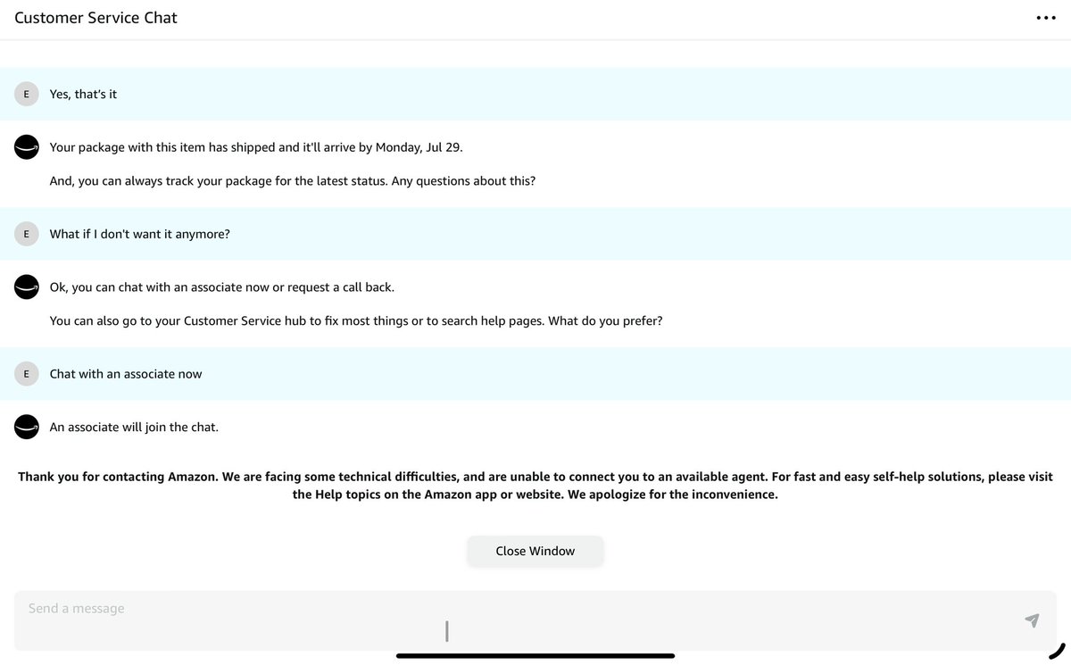 edupima1997's tweet photo. @amazon @AmazonHelp I need help with and order but since yesterday I’m unable to chat with the customer service team https://t.co/NVW3LJmRr7
