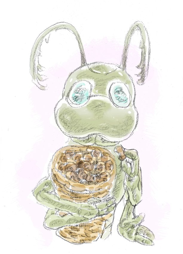「子供の頃苦手だったいかり豆がこの頃みょうに美味しく感じられ、『宿借り星』の揚げ蟲」|酉島伝法（∴）とりしまのイラスト