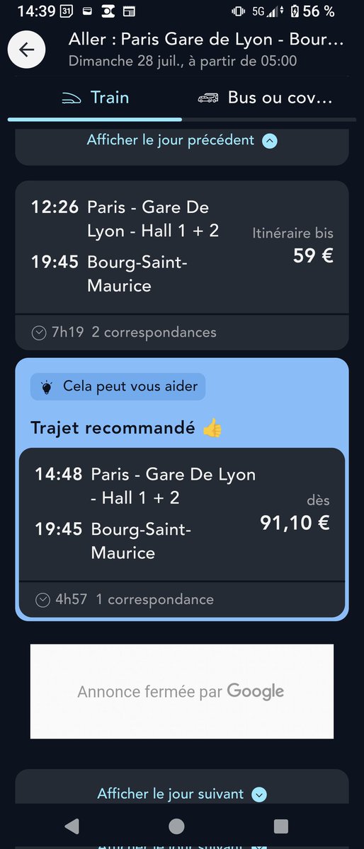 Stef_Cheval's tweet photo. Bonjour @SNCFConnect, apparemment pour aller à Bourg-Saint-Maurice demain depuis Paris il est impossible d'arriver avant 19h45, horaire trop tardif pour poursuivre le trajet en car. Et pourtant.... Sauriez-vous m'expliquer ce mystère, que j'ai déjà constaté plusieurs fois ? https://t.co/v8gbyHweFo