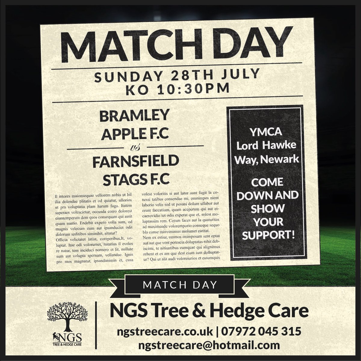 YMCA, Lord Hawke Way, Newark. Come down and show your local clubs some support 🍏⚽️
Match preview sponsor for the this season NGS Tree and Hedge Care
#sundayleague #football #PreSeason #southwell #newark