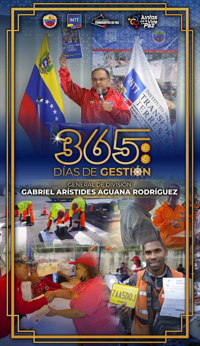 Hoy celebramos 365 dias de gestion del Gral. Aguana en el INTT. ¡Conoce los logros en seguridad vial y transporte! 

#CreamosConcienciaVial #365DiasDeGestion”