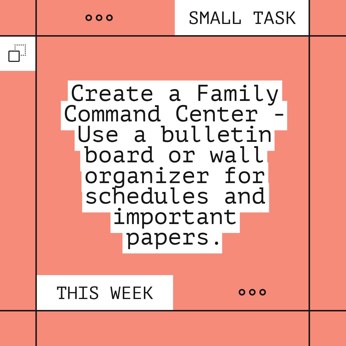 mrsnodgaard's tweet photo. ✨Week #25 Small Task✨

Create a Family Command Center - Use a bulletin board or wall organizer for schedules and important papers.

💡Take 10 minutes to complete this small task to live a more balanced life. https://t.co/Yenr3LyqLe