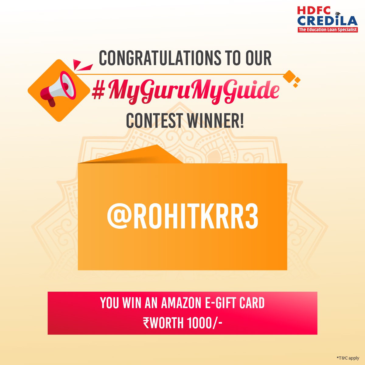 CredilaFinserv's tweet photo. Congratulations to our amazing contest winner! Thank you to everyone who participated and made this contest a huge success. Stay tuned for more such exciting contests coming your way!
*T&C apply https://t.co/Ivrseh4R5m
#HDFCCredila #MyGuruMyGuide #GuruPurnimaContest #HDFCCredilaContest #GuruPurnima #GuruPurnima2024 #GuruPurnimaContest2024 #GuruPurnimaspecial #HappyGuruPurnima #Contest #Comment #ContestAlert #ContestTime #GiveAway #GiveAwayAlert #Contest2024 #ContestGiveAway #GiveawayContest #CommentContest #StayTuned #Participate #Winner #WinnerAnnouncement #AmazonVoucher #FreeGiveaway