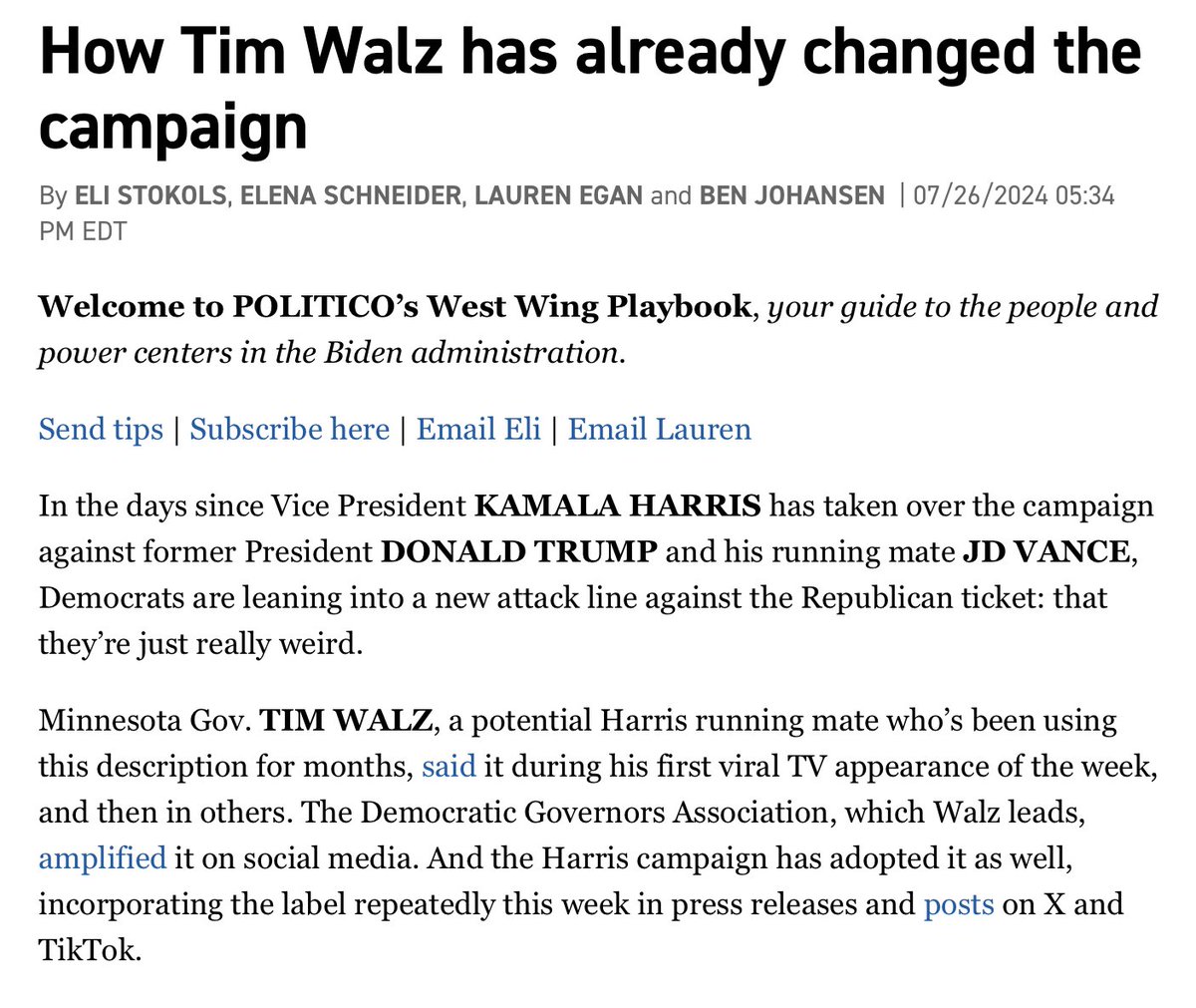 davidhogg111's tweet image. Its time for Tim 
#WeWantWalz

politico.com/newsletters/we…