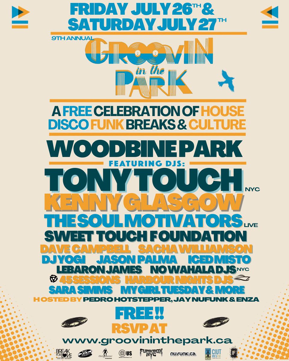 Saturday Fever is upon us for Groovin' in the Park!

With legendary DJ Tony Touch, the deep funk band, The Soul Motivators and  &amp; more!!!

Outdoor | Family Event | Everyone Welcome!

RSVP: GrovinInTheParkFriday.eventbrite.ca

Woodbine Park - 1695 Queen St E, Toronto (at Coxwell)