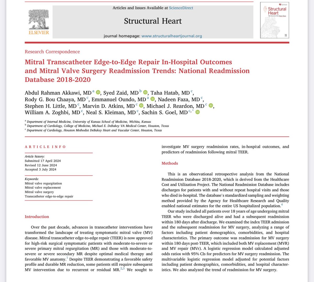 Taha Hatab (@taha_hatab1) on Twitter photo Check out our paper on mitral valve surgery after mitral TEER out now in <a href="/crfshj/">Structural Heart</a>
sciencedirect.com/science/articl… Check out our paper on mitral valve surgery after mitral TEER out now in <a href="/crfshj/">Structural Heart</a>
sciencedirect.com/science/articl…