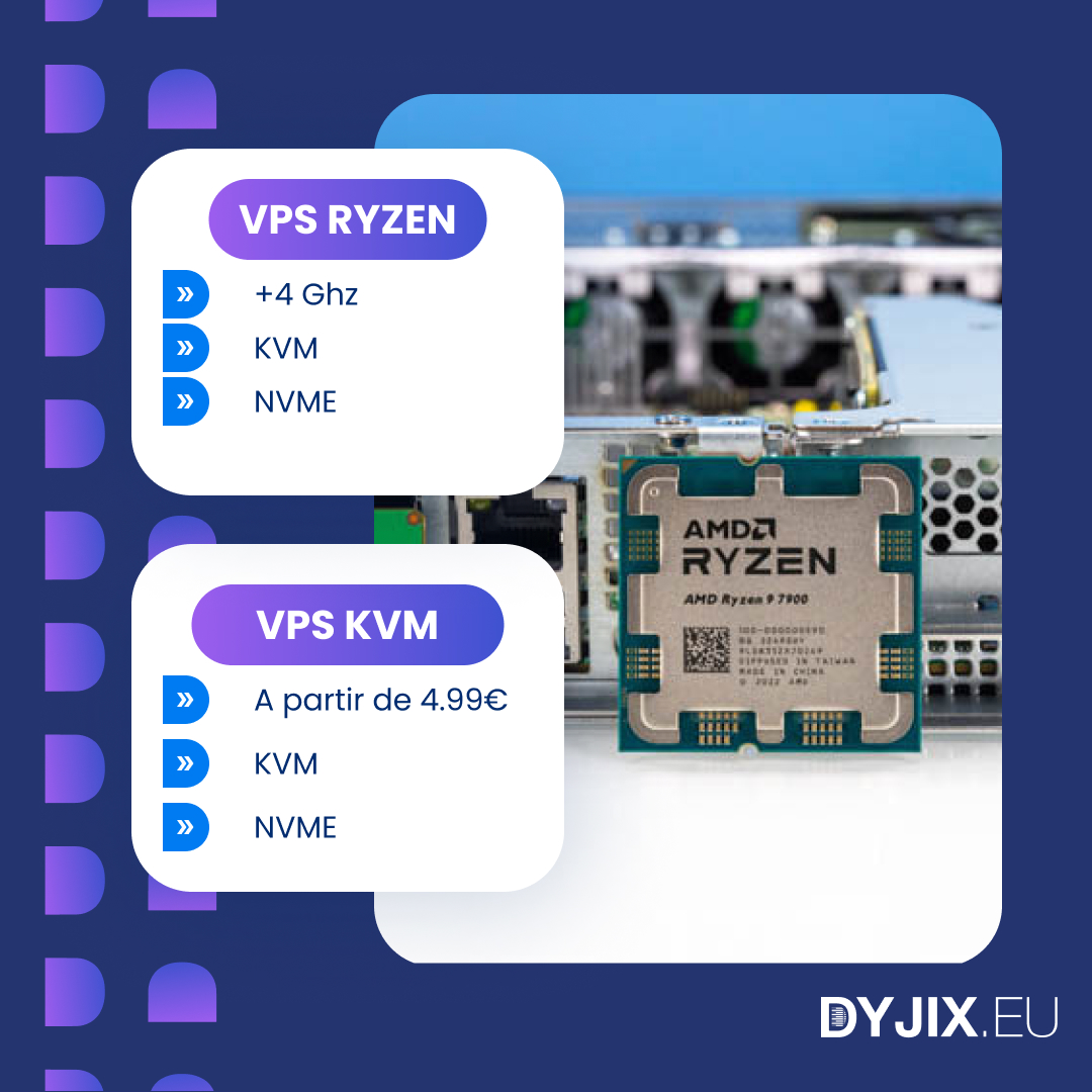 Et si vous aussi vous profitiez de nos nouvelles offres Ryzen ?

Ou si vous avez un budget plus restreint, nous avons aussi des offres à partir de 4.99€ !

Il nous reste encore quelques places pour vous ❤️

🔗dyjix.eu/offres/vps/ryz…