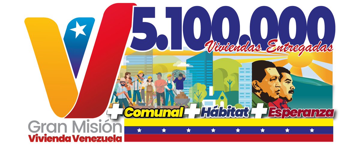 #MetaCumplida || Ноу celebramos el hito histórico de la #GMVV de 5.100.000 de #Viviendas que reivindicará los derechos sociales del pueblo venezolano. ¡Vamos a sumar a más familias en esta ¡misión bandera que busca consolidar el #VivirViviendo!

 #HogaresDeLaEsperanza
