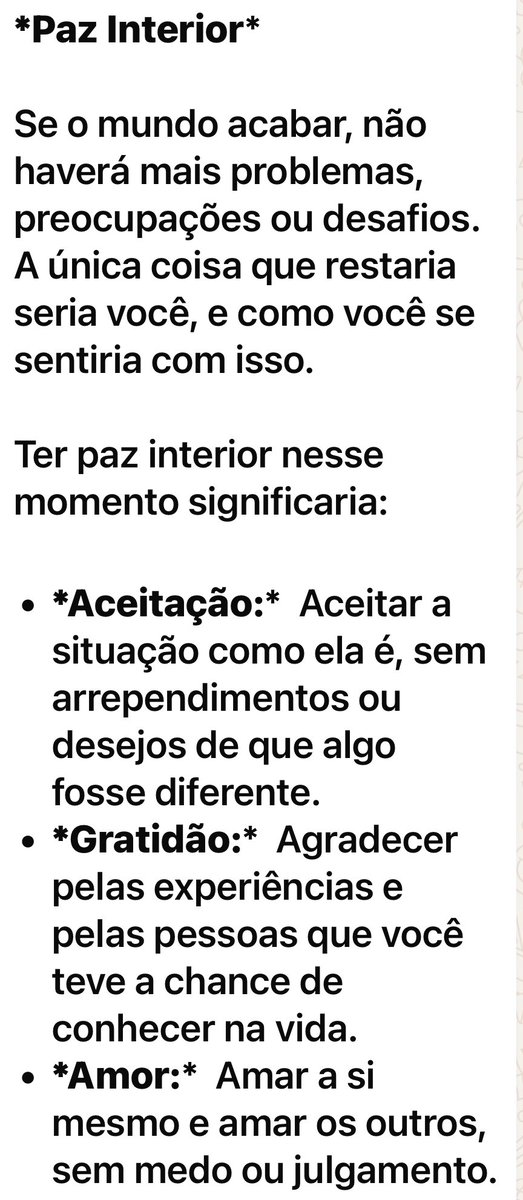 Oque seria paz interior nesse momento para você? Hoje foi dia de casamento na minha família e por mais que eu tenha implorado para ela ir ela preferiu a distância e isso me dói por que nem todo mundo é um monstro na vida e eu tento fazer com que ela perceba que eu não sou um …