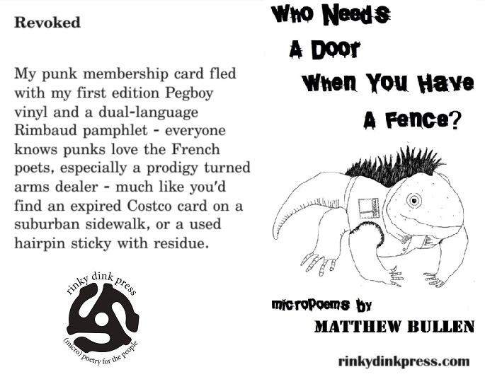 Last week for submissions, so here's another sample from one of our latest zines by Matthew Bullen

For guidelines or to order our latest series:    
rinkydinkpress.com

#poetrycommunity  #WritingCommunity