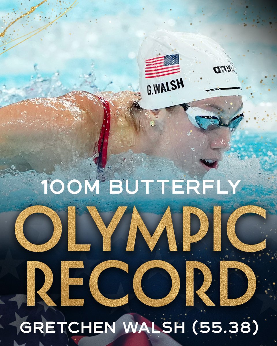 Gretchen Walsh sets a NEW Olympic record with a 55.38 in the 100m butterfly semis! 🇺🇸👏 #ParisOlympics
