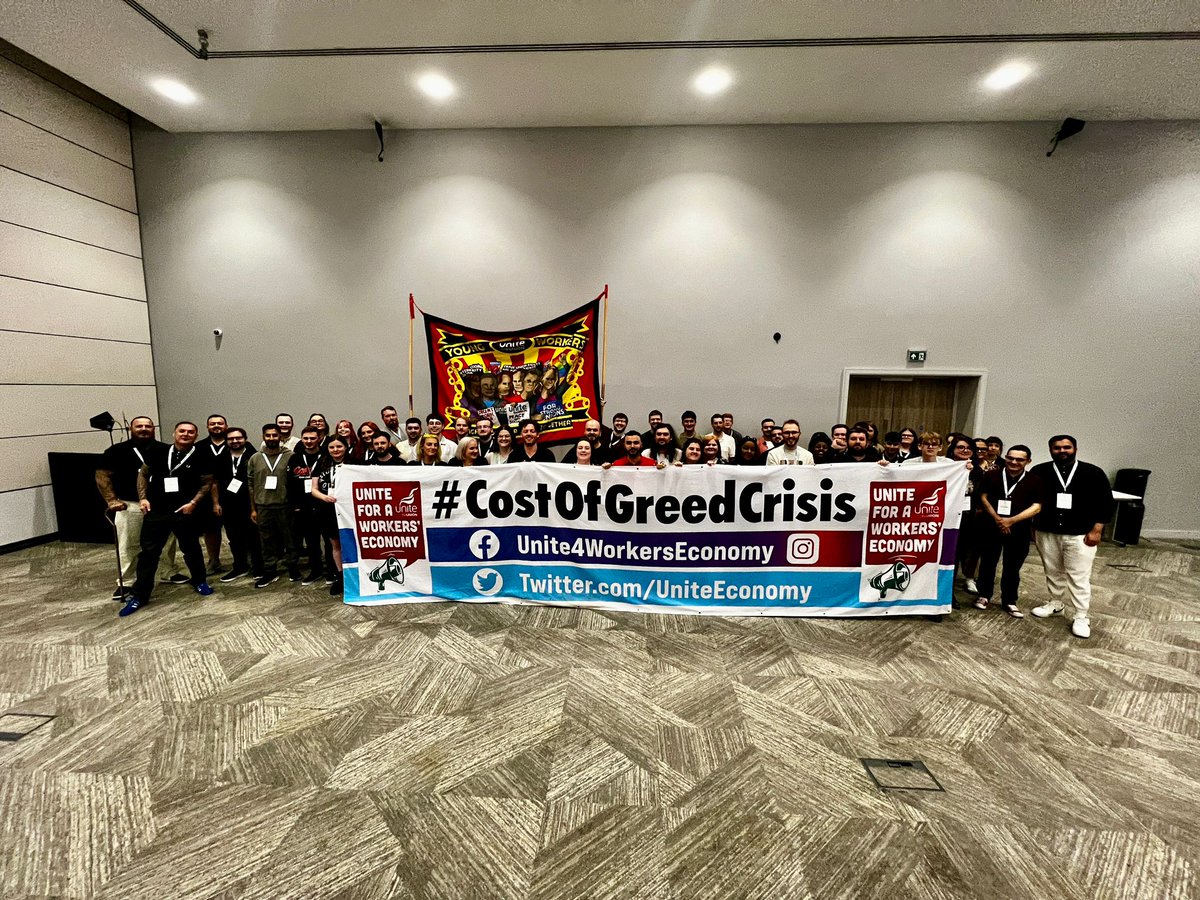 A message from <a href="/unitetheunion/">Unite the union: join a union</a> Young Members Conference today...

Why should the working class pay the price for a #CostOfGreedCrisis we didn't create?

We need a #WorkersEconomy that puts us first, not the #profiteers.