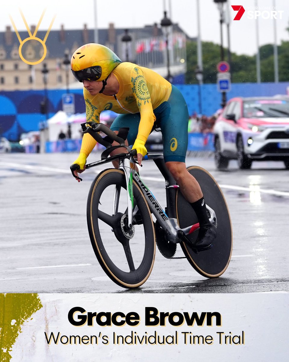 Australia's first gold medal of #Paris2024 as Grace Brown wins the Women's Individual Time Trial!

It's also Australia's first ever medal in this event 🙌