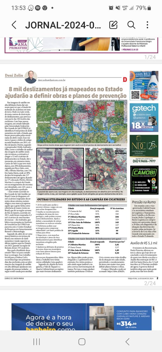 The biggest #landslide event in #Brazil!

+8k landslides (continuing) mapped in RS due to #extreme #precipitation between 27 Apr. and 13 May (lnkd.in/dU2X2rnd). This is part of a voluntary initiative. which brings together efforts of many people from different institutions