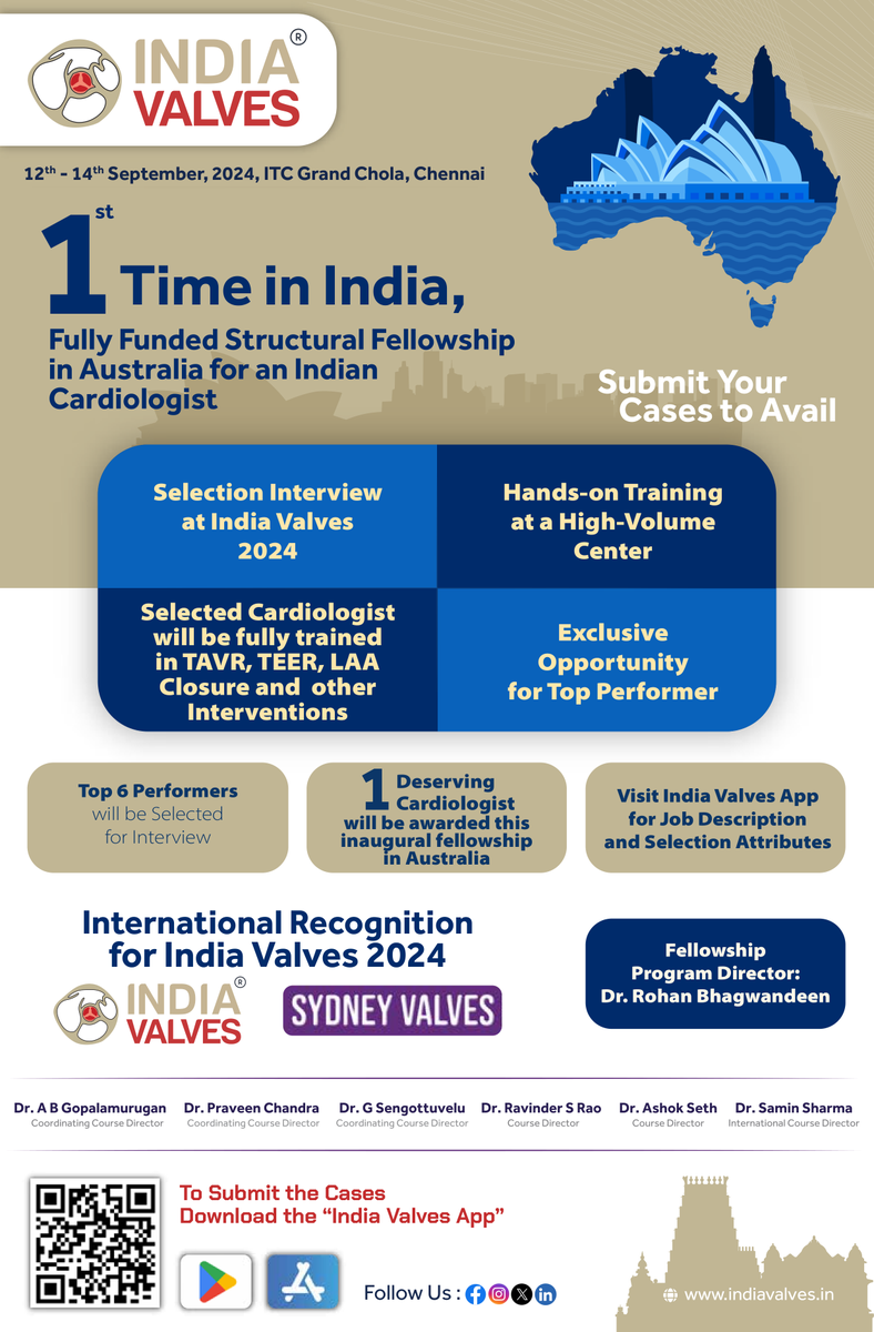 indiavalves06's tweet photo. India Valves 2024 is around the corner! 🗓️ Join us from 12th-14th Sept at ITC Grand Chola, Chennai. Submit your cases now to avail selection interview, hands-on training in TAVR, TEER, LAA Closure, &amp; more.
 https://t.co/U1mGrWjKsK #Cardiology https://t.co/RI5As70X7h
