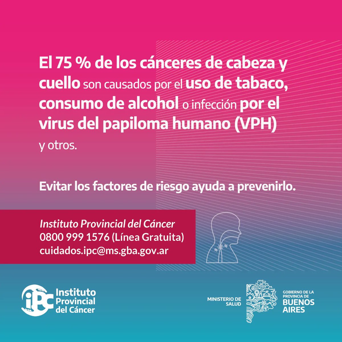 👤 | Los cánceres de cabeza y cuello son diagnosticados con más frecuencia en personas de más de 50 años de edad. Tener hábitos saludables y reducir el consumo de tabaco y alcohol ayudan a prevenirlo.

Más información: ms.gba.gov.ar/sitios/control…