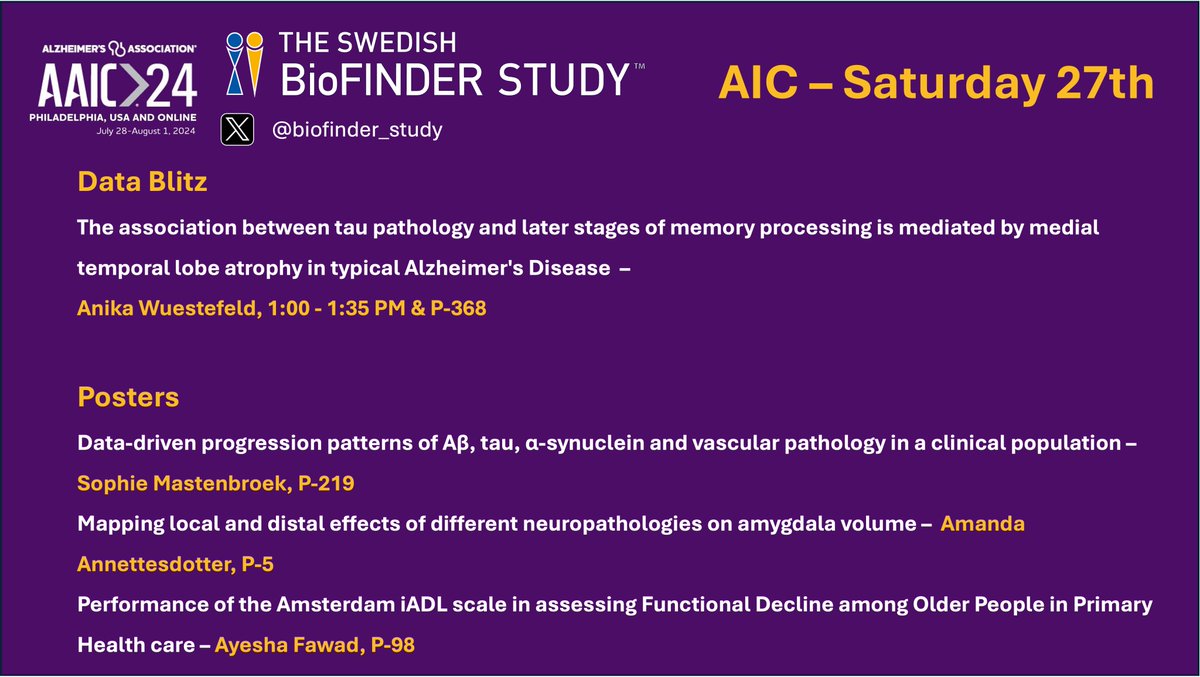 BioFINDER (@biofinder_study) on Twitter photo #AAIC24 here we go!
Ready for a week of good science in Philadelphia đź””
We start with <a href="/NeuroimagingPIA/">Neuroimaging PIA</a> and PIA day.
Our group has already some results presented today as presentations and posters.
Don't miss them! #AAIC24 here we go!
Ready for a week of good science in Philadelphia đź””
We start with <a href="/NeuroimagingPIA/">Neuroimaging PIA</a> and PIA day.
Our group has already some results presented today as presentations and posters.
Don't miss them!