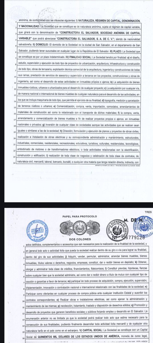 MarioRogel_SV's tweet photo. #LoUltimo #CiberInteiigenciaSV filtra el acta con la cual se constituyó "Constructora El Salvador"
La DOM y la CEl son los accionistas de esta empresa siendo la DOM la accionista mayoritaria. Dicha constructora se constituyó con un capital de 500 mil dólares. https://t.co/XHSL2Fdwvc