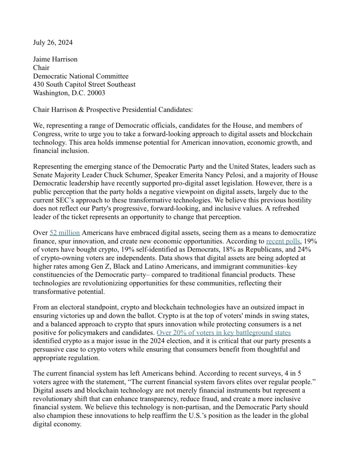 US House Representative Crypto Letter