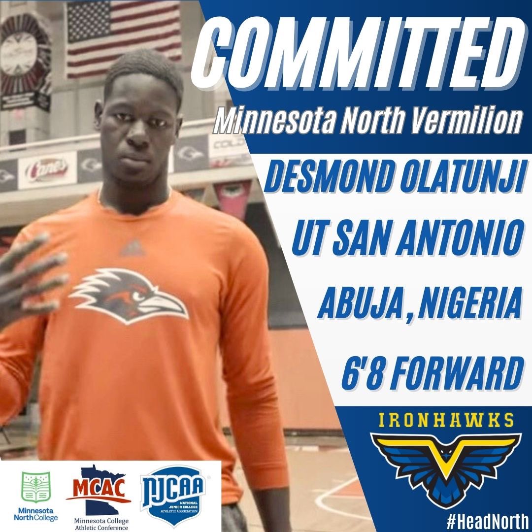 MNC Vermilion Men’s Basketball (@vermilionccmbb) on Twitter photo 🚨IRONHAWKS COMMIT🚨
Finishing off our recruiting class, please welcome Desmond Olatunji‼️
<a href="/d_s_m_n_d/">Desmond Olatunji</a>
Desmond is a 6’8 forward, transfer from D1 UTSA and comes to the states from Abuja, Nigeria‼️
Welcome to the Vermilion and Ely family Desmond, we are excited to have you‼️ 🚨IRONHAWKS COMMIT🚨
Finishing off our recruiting class, please welcome Desmond Olatunji‼️
<a href="/d_s_m_n_d/">Desmond Olatunji</a>
Desmond is a 6’8 forward, transfer from D1 UTSA and comes to the states from Abuja, Nigeria‼️
Welcome to the Vermilion and Ely family Desmond, we are excited to have you‼️