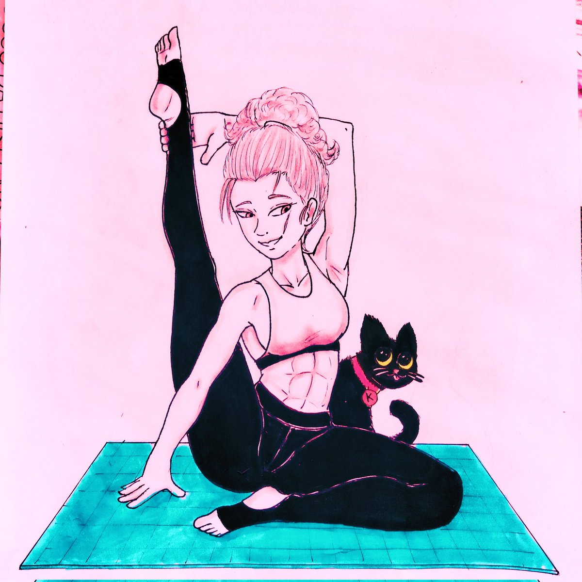 Bluekun14's tweet photo. I'm currently at the beach but had something ready for y'all  :p
Meet Kiko 🐈‍⬛🩷
•
#art #markers #traditionalart https://t.co/5PVrh4xXAo