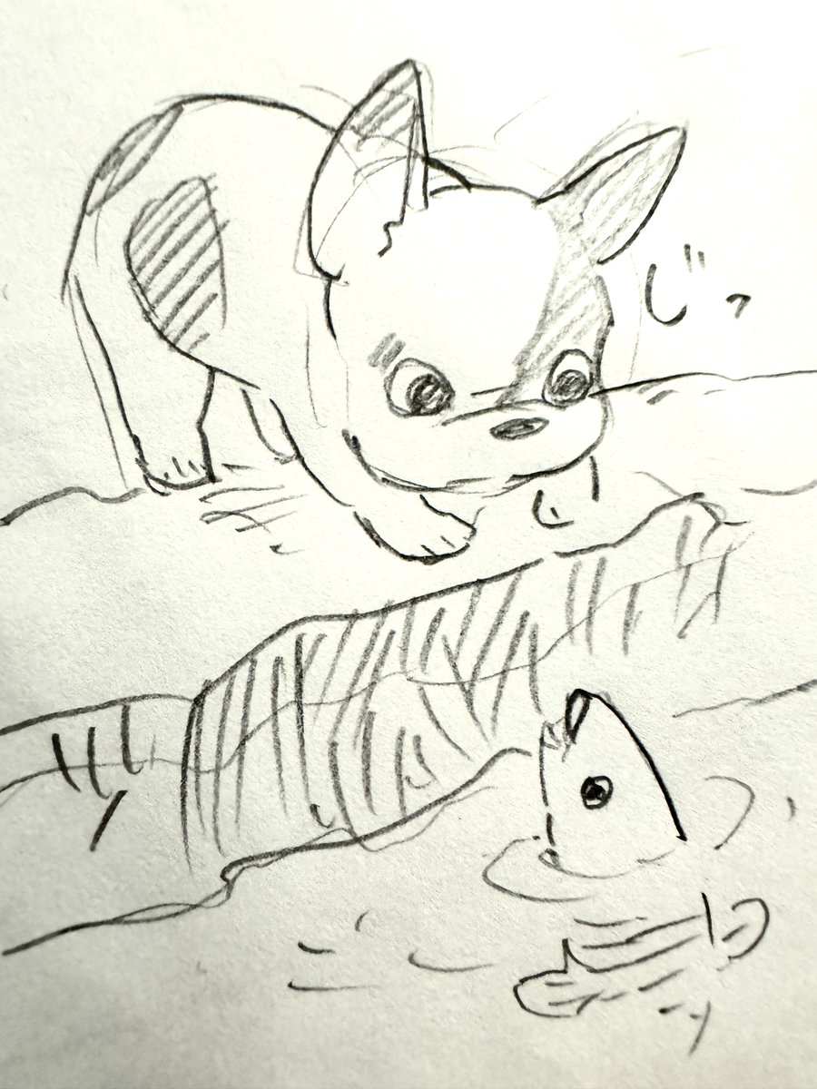#1日1ラクガキ
我が愛犬サンチョは散歩途中にある池を覗き込み、一定時間鯉を眺める 