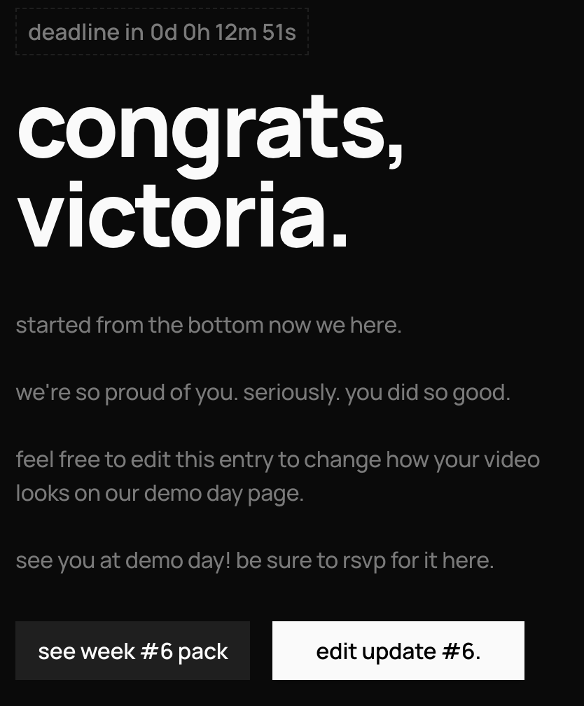 VictoriaWardia's tweet photo. So close! ๐คฏ
Submitted my Demo Video to @_nightsweekends!
Now available on YouTube: https://t.co/EToBGfQeT4
#business #startup #videoagency #videoproduction #subscription #Entrepreneurship #EntrepreneurLife #animation #vfx #videoeditor #buildspace #s5 #nightsandweekends https://t.co/HoqfuCAseY