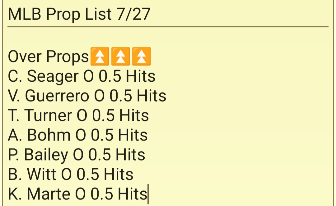 FindingProps's tweet image. MLB Prop List 7/27
Picks for the day