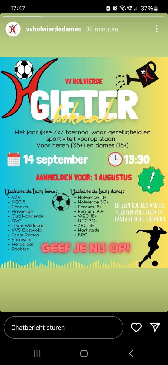 Geef je nog snel op met een team. We zitten bijna vol...