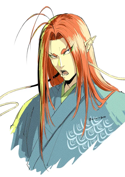 #妄想ひとコマ カラバリすさの 色を変えたくなる野郎 威嚇というかオラついた表情を描けるようになりたいどすな 目元の神紋描き忘れることってあるんだ