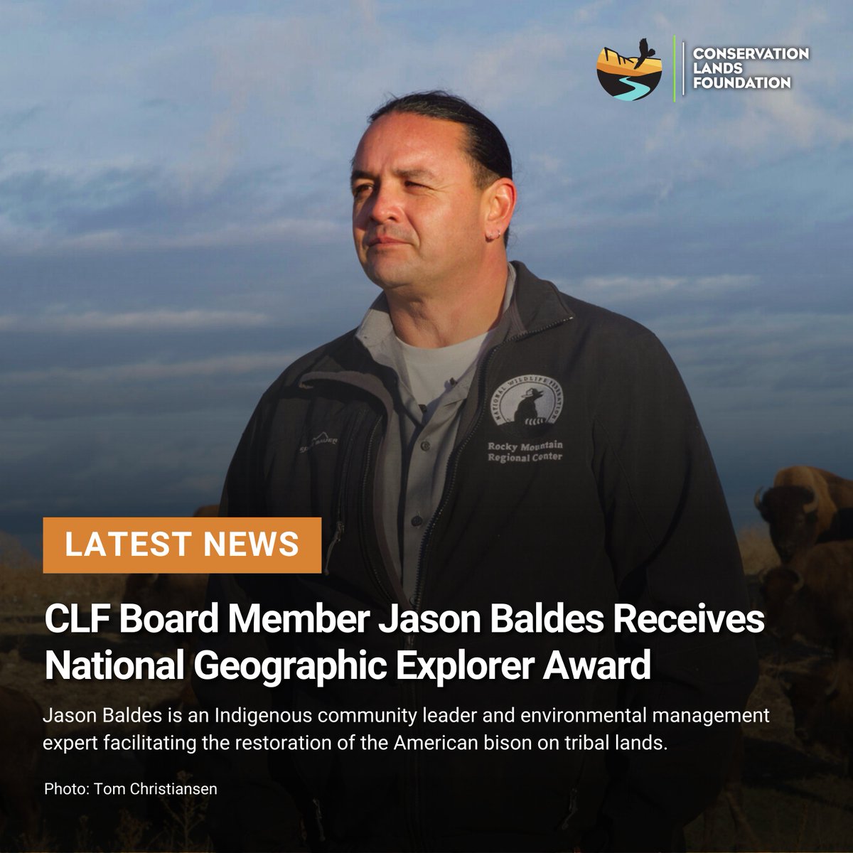 Congratulations to CLF Board Member Jason Baldes who received the prestigious <a href="/NatGeo/">National Geographic</a> Society’s Wayfinder Award! 🏆 His dedication to restoring American bison on Tribal lands leaves a lasting legacy and exemplifies the strong connection between nature and culture. 🦬