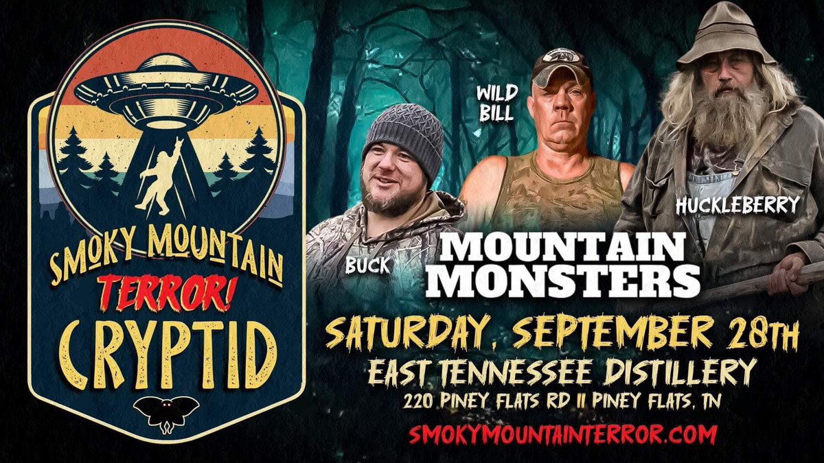 Buck, Wild Bill, &amp; Huckleberry will be at the first annual Smoky Mountain Terror! Cryptid smtcryptid.com #MountainMonsters