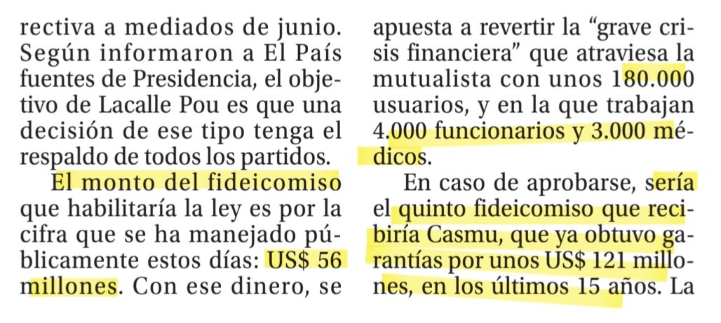 urraburu's tweet image. Al #Casmu le van a dar US$ 56 millones. Ya recibió US$ 121 millones en los últimos 15 años... para revertir su "grave crisis financiera". Tiene 1 funcionario cada 25 afiliados.
Vos y yo tenemos crisis financiera. Salimos de garantía,  y no somos del Casmu.
#estatismo = #pobreza