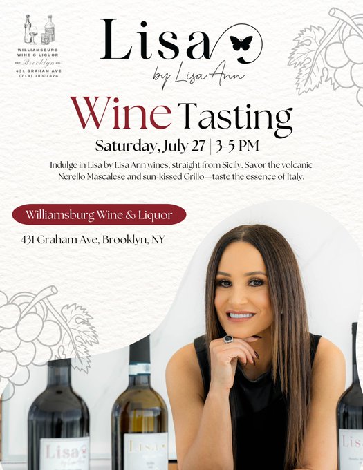 The moment has arrived! 🍇🥂 Come taste the magic of Lisa by Lisa Ann wines with me today at Williamsburg<a href="/tag/wine"class="tags"><span>#wine</span></a><a href="/tag/winetasting"class="tags"><span>#winetasting</span></a><a href="/tag/nycevents"class="tags"><span>#nycevents</span></a><a href="/tag/lisabylisaann"class="tags"><span>#lisabylisaann</span></a>