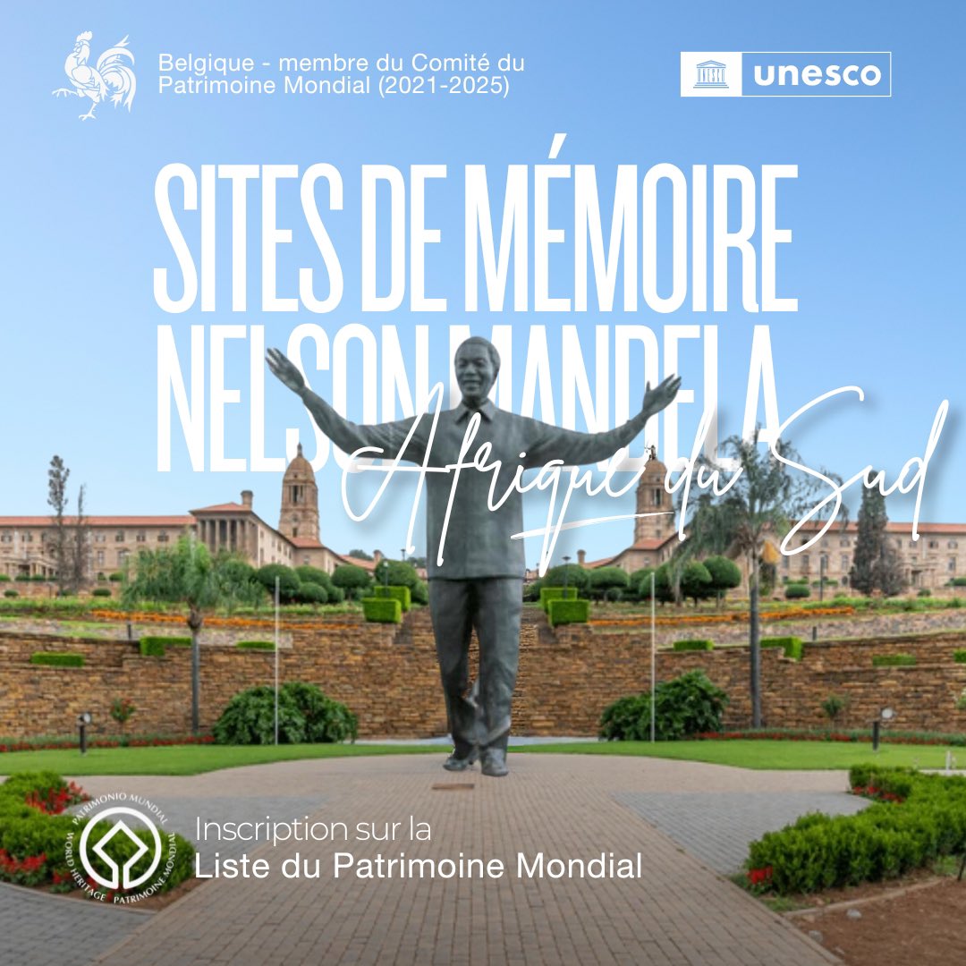 🏛️ Félicitations à l'Afrique du Sud ! 🎉🇿🇦 Les sites de mémoire de #NelsonMandela sont désormais au Patrimoine Mondial ! 🌍

En ce 30e anniversaire de l’élection présidentielle de Mandela, ces sites incarnent #paix, #réconciliation et #droits humains. ✊🏽🕊️

#46COM #46WHC #UNESCO